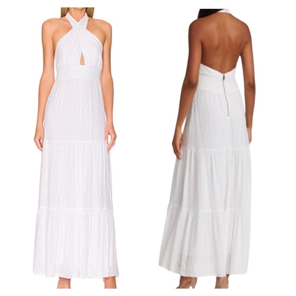 Alice + Olivia White Eyelet Lyndon Halter Maxi Dress NWT Size XS